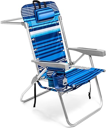 Homevative Folding Tall Backpack Beach Chair with 5 Positions, Towel ...