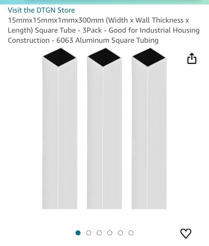Photo 1 of DTGN 15mmx15mmx1mmx300mm (Width x Wall Thickness x Length) Square Tube - 4 pack- Good for Industrial Housing Construction - 6063 Aluminum Square Tubing https://a.co/d/hX2CRaL