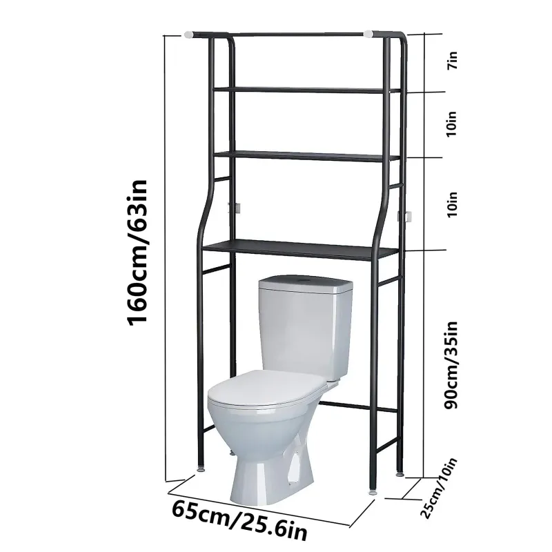 Photo 1 of HUIMART Over The Toilet Storage Shelf 3-Tier Bathroom Organizer Rack Metal Bath Shelves Space Saver Freestanding Above Toilet Stand for Bathroom Laundry, Bla