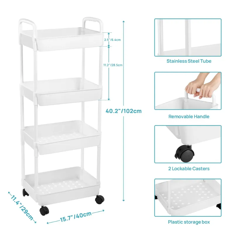 Photo 1 of 4 Tier Rolling Cart, Vtopmart Kitchen Pantry Storage Utility Cart, for Office, Bathroom, Living room (White)