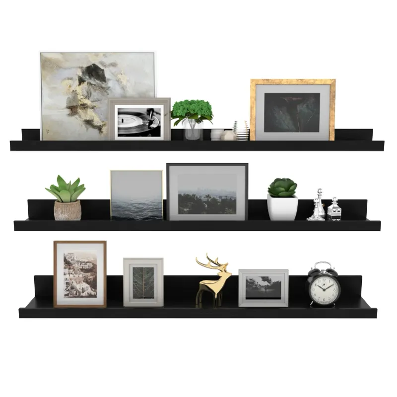 Photo 1 of 36 Inch Floating Wall Shelves Picture Display Ledge Set of 3 Black Floating Shelf for Wall Decoration
