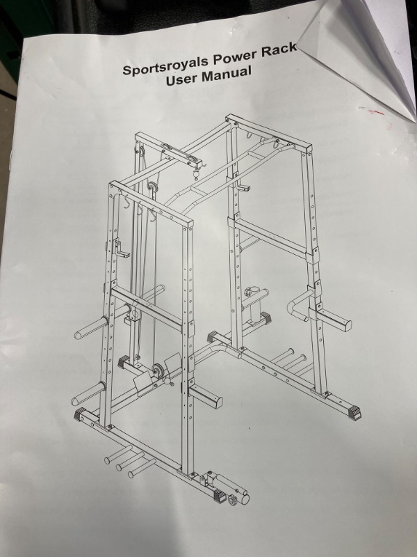 Photo 3 of **PARTS ONLY****Sportsroyals Power Rack, Multi-Functional Power Cage with LAT Pulldown Pulley System, Squat Rack with More Training Attachments for Home Gym (RED)?1200 lbs Weight Capacity