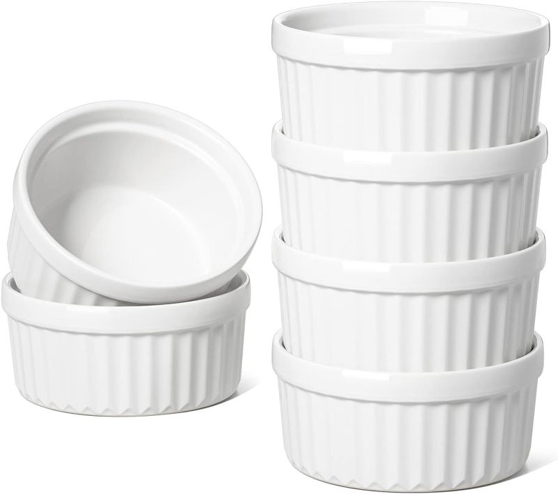 Photo 1 of LE TAUCI Ramekins 4 OZ Oven Safe, Creme Brulee Ramekins, Pudding Custard Cups Souffle Ramiken, Dipping Sauce Dishes, Ceramic Ramekin Bowls Set of 6, White

