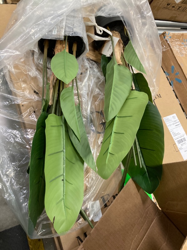 Photo 1 of 2 Pack 3 ft Artificial Bird of Paradise Plant, Tall Fake Plants, Fake Tree of 14 Leaves for Indoor, Faux Plants for Office Home Living Room Floor Patio Greening Porch Decor, Set of 2