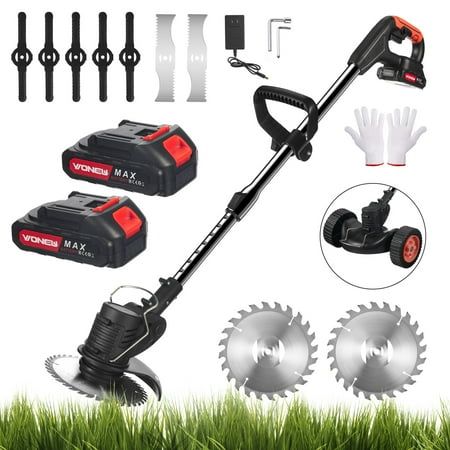 Photo 1 of Cordless Electric Weed Wacker String Trimmer 1880W Weed Wacker Lawn Grass Edger Tool Electric Brush Cutter with 3 Types Blades and Adjustable Handle