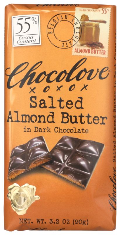 Photo 1 of Chocolove Xoxox 1815448 3.2 Oz Salted Almond Butter Dark Chocolate Bar - All