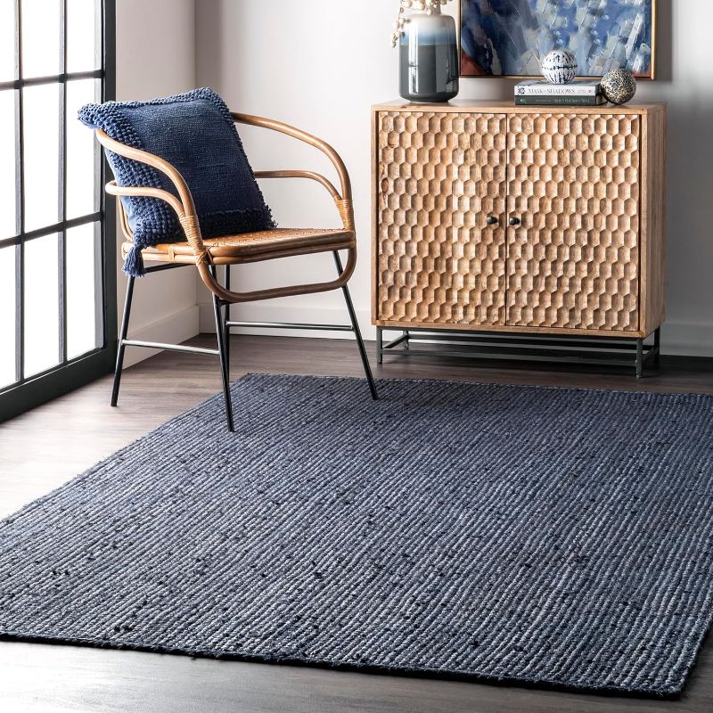 Photo 1 of 6' x 6' navy jute natural fibre rug