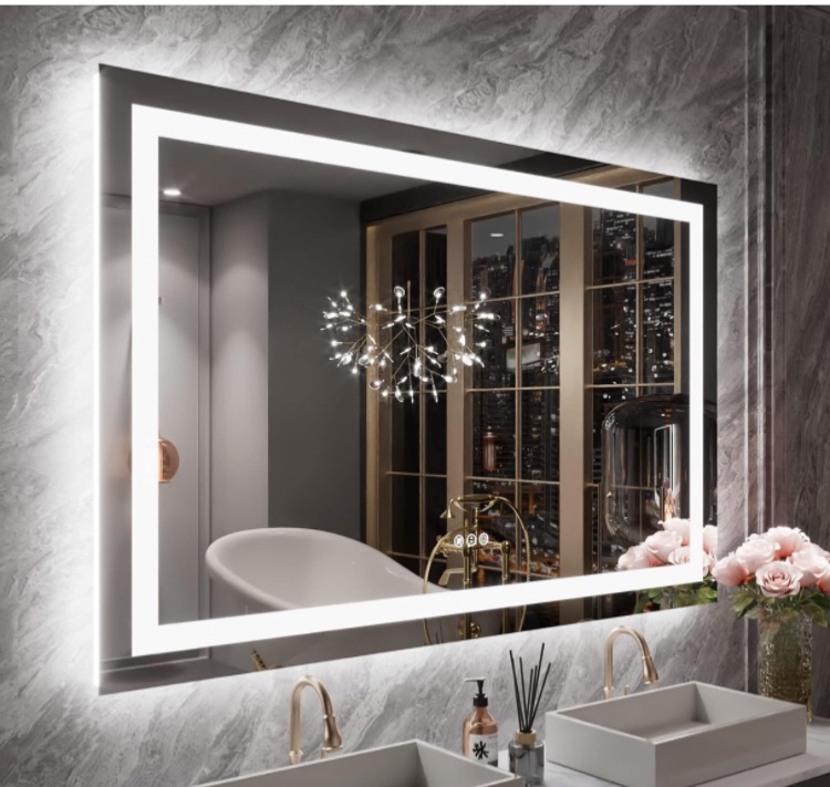 Photo 1 of 55X36 LED Bathroom Mirror with Lights, Anti-Fog, Dimmable, Backlit + Front Lit, Lighted Bathroom Vanity Mirror for Wall, Memory Function, Tempered Glass, ETL Listed