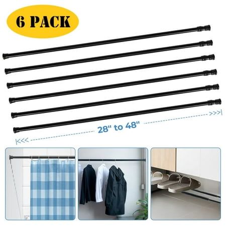 Photo 1 of 6 Pcs Spring Tension Curtain Rod 28 -48 Adjustable for Bathroom Wardrobe Closet Windows Black