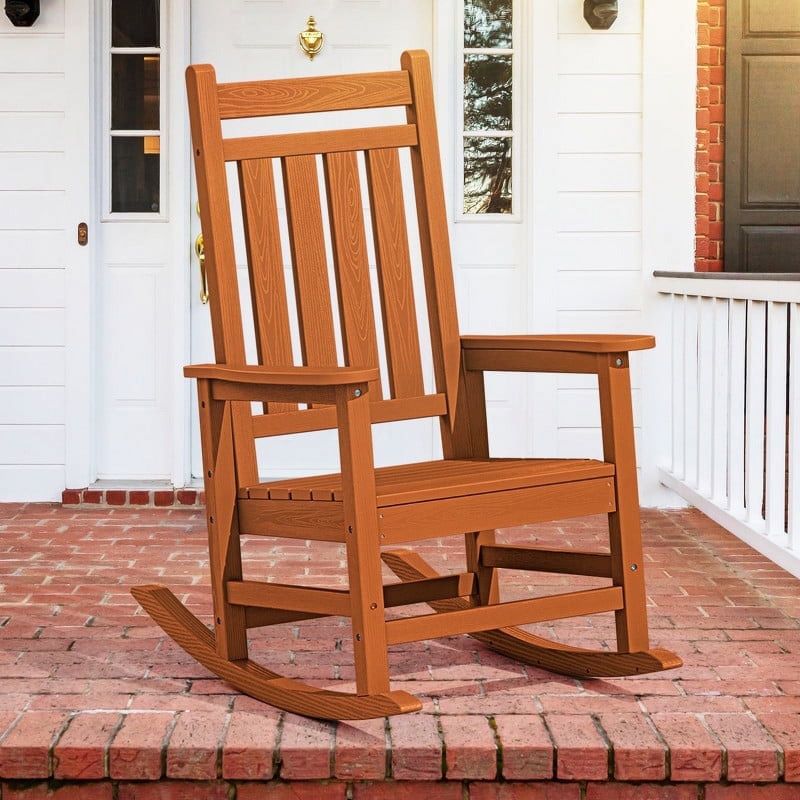 Photo 1 of JUSTLET Outdoor Oversized Slat Rocking Chair, Orange