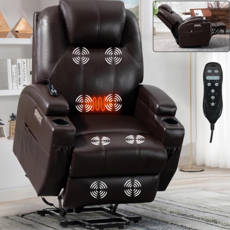 Photo 1 of ***ONLY THE BOTTOM HALF, MISSING THE SIDES AND BACK REST****LUSPAZ Leather Power Lift Recliner Chair with Massage and Heat for Elderly, Heavy Duty Lift Chair Premium OKIN Motor Max 155° Reclining, Stainless Steel Cup Holders, USB and Type-C Ports, Brown