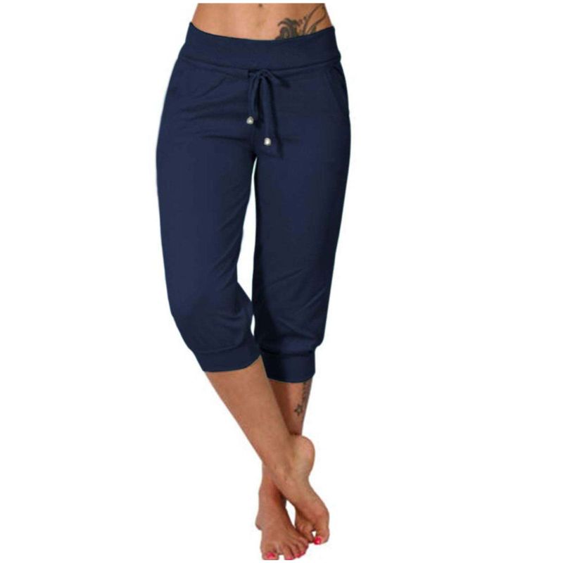 Photo 1 of (2) ShomPort Women's Capri Sweatpants Summer Joggers Yoga Pants Drawstring Elastic Waist Pants with Pockets
