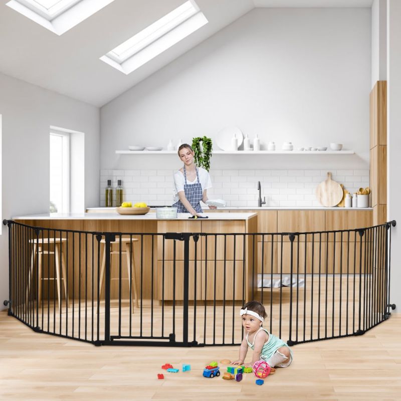 Photo 1 of 150'' Baby Gate, 6Panels Safety Gate Extra Wide 30''H House Doorways Fireplace,Auto Close Pet Gate, black