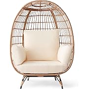 Photo 1 of ***GREY NOT WHITE*** Best Choice Products Wicker Egg Chair, Oversized Indoor Outdoor Lounger for Patio, Backyard, Living Room w/ 4 Cushions, Steel Frame, 440lb Capacity - Ivory
