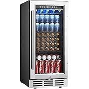 Photo 1 of EUHOMY 15 Inch Beverage Refrigerator Cooler Under Counter 127 Cans Beverage Fridge Built-in or Freestanding with Glass Door, LED Light, Beer Fridge for Soda, Water, Wine - Home Kitchen Bar.

