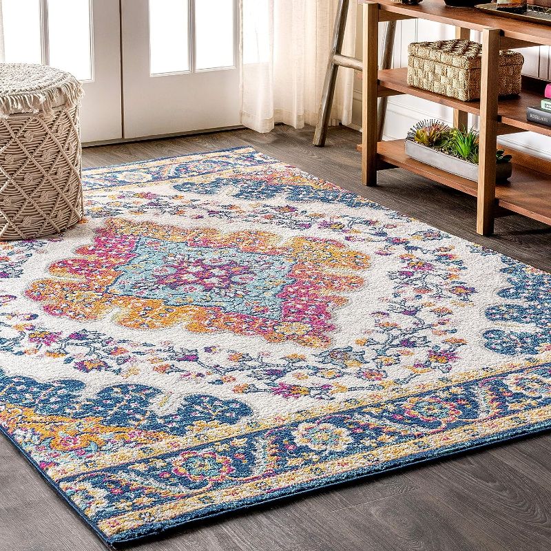 Photo 1 of JONATHAN Y BMF106A-9 Bohemian FLAIR Boho Vintage Medallion Indoor Area-Rug Floral Easy-Cleaning High Traffic Bedroom Kitchen Living Room Non Shedding, 9 X 12, Blue/Multi
