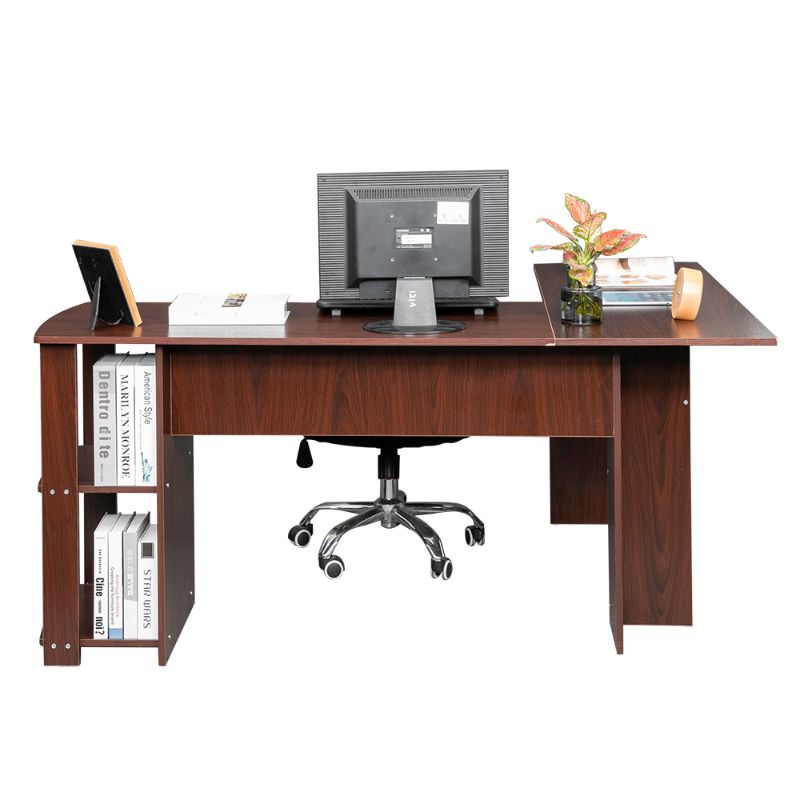 Photo 1 of FCH L-Shaped Computer Desk Workstation Laptop PC Table Shelves Office Furniture Dark Brown