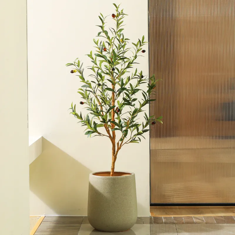 Photo 1 of 4FT Artificial Olive Tree with Fruits and Wood Branches, Potted Faux Olive Plants. 6 lb. DR.Planzen