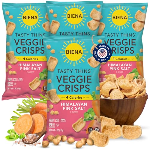 Photo 1 of BIENA Tasty Thins Veggie Crisps - Low Calorie Veggie Chips for Adults and Kids - 4-Pack, 4 Ounce Bags - Himalayan Pink Salt
