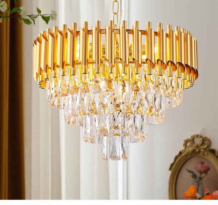 Photo 1 of 
Modern Gold Chandelier 20 Inch Crystal Ceiling Pendant Light with 4 Tiers Raindrop Flush Mount Round Hanging Chandelier Fixtures for Entryway Dining Room Foyer