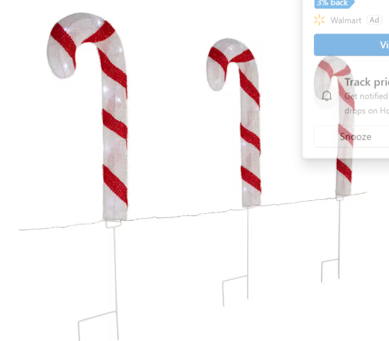 Photo 2 of 20 in. Lighted Candy Cane Christmas Pathway Lights Lawn Stakes (Set of 3)


