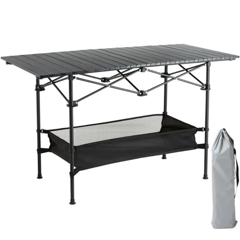 Photo 1 of Eotvia Camping Table with Carry Bag, Folding Camping Table with Storage, Carbon Steel Roll up Table with Adjustable Height, Portable Picnic Table for Outdoor Camping Travel Backyard BBQ Patio Beach