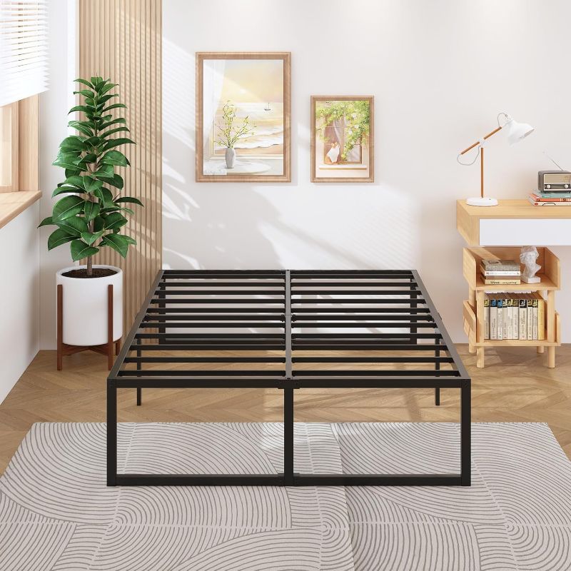 Photo 1 of 18 Inch Queen Bed Frame Heavy Duty Steel Slat Support Metal Queen Size Platform Bed Frame No Box Spring Needed, Easy Assembly, Black
