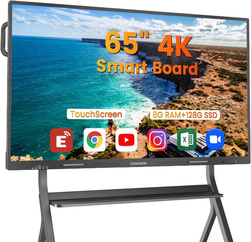 Photo 1 of 65" Smart Board, 4K UHD Touchscreen Interactive Digital Whiteboard Display, Electronic All-in-One Computer for Classroom Office Home Business w/Open App Ecosystem (Board & Wall Mount Only)
