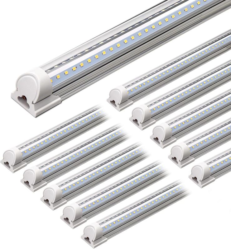 Photo 1 of Barrina LED Shop Light, 8FT 72W 9000LM 5000K, Daylight White, V Shape, Clear Cover, Hight Output, Linkable, T8 LED Tube Lights, for Garage 8 Foot with Plug (Pack of 10)