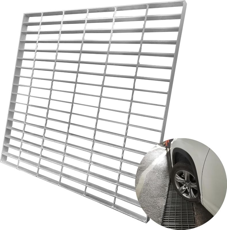 Photo 1 of 24x24 Galvanized Steel Drain Grate, Outdoor Drain Cover, B125 Class Sewer Grate, Durable Heavy Duty Channel Grate, Sliver Square Drainage Grate (23.6” x23.6”)