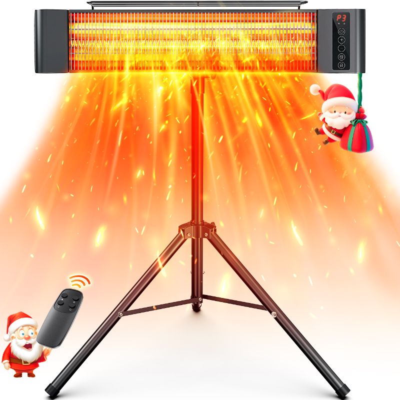 Photo 1 of 5.5FT Tall Patio Heaters with Tripod Stand, Outdoor Freestanding Heaters, 1500W Infrared Heater with 9 Heating Levels, For Restaurant Patio Backyard Garage and Decks, Black
