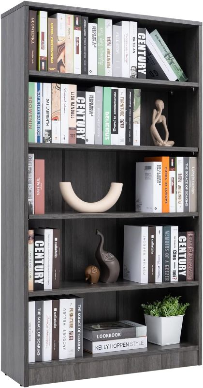 Photo 1 of 5-Shelf Wood Bookcase Freestanding Display Bookshelf for Home Office School (Grey,11.6" Depth*33" Width*59.8" Height)
