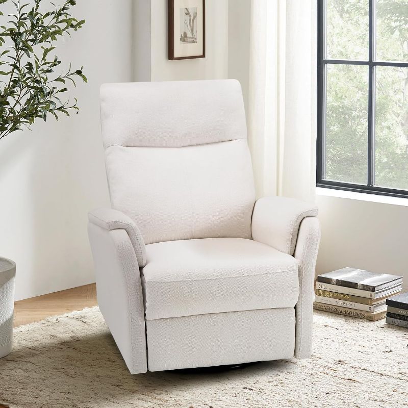 Photo 1 of **SEAT ONLY FOR: COLAMY Swivel Rocking Single Sofa, Recliner Sofa with Extra Large Footrest, High Back, Upholstered Fabric Reclining Single Sofa for Living Room-White
