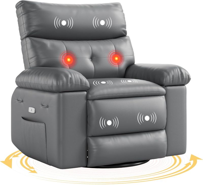 Photo 1 of **SEE NOTES**
GARVEE 27'' Width Electric Power Oversized Rocker Swivel Recliner Chair, USB Charger Lazy Boy for Adults, w/Vibrating Massage and Heating, 1.5X Sponge Filling for Living Room, Bedroom and Nursery
