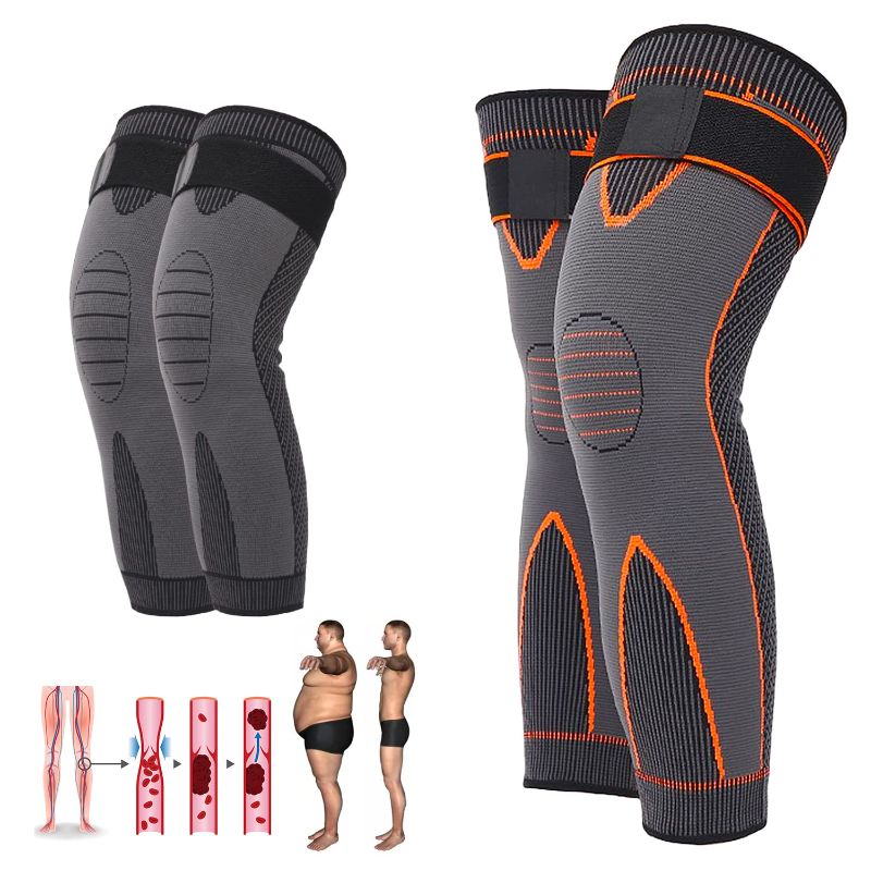 Photo 1 of ?2 Pairs? Tourmaline Acupressure Self-Heating Knee Sleeves, Mugwort Acupressure Shaping Knee Pads, Wormwood Self-Heating Knee Pads for Men and Women (XL, Black+Orange)
