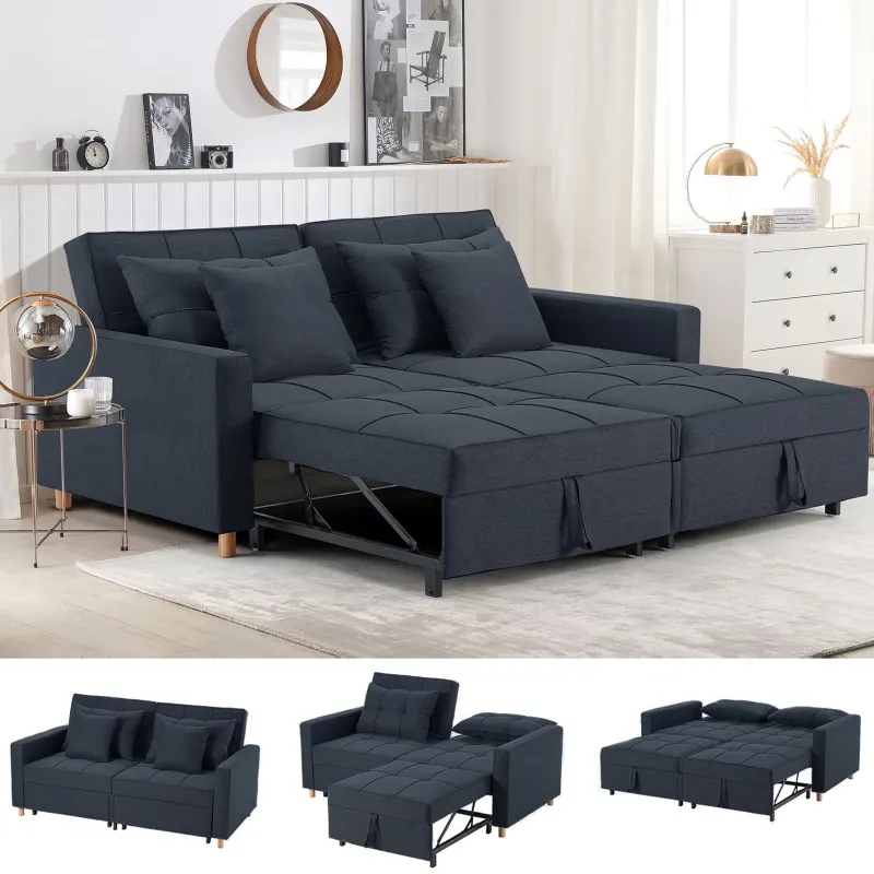 Photo 1 of 3-in-1 Futon Pull Out Couch & 71" Sleeper Sofa Bed for Living Room & Bedroom, Convertible Loveseat in Black