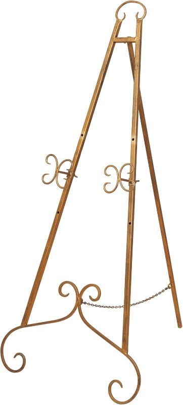 Photo 1 of Deco 79 Metal Scroll Large Free Standing Adjustable Display Stand Easel with Chain Support, 23" x 24" x 48", Gold