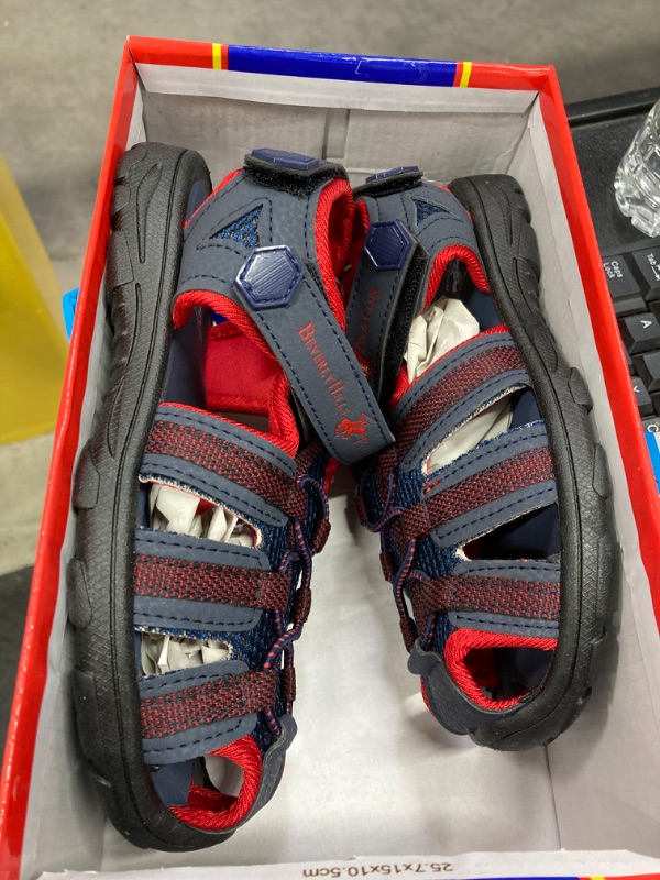 Photo 2 of  Polo Rugged Bear Kids Boys Girls Closed-Toe Outdoor Sport Water Sandals - beach pool slide adjustable strap shoes athletic summer- Navy Red (size 1 Big Kid)