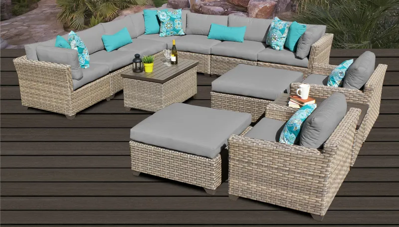 Photo 1 of ***SEE NOTES PARTIAL SET***Anupras 13 Piece Outdoor Sectional Conversation Set with Club Chairs, Ottomans, and Storage Coffee Tables