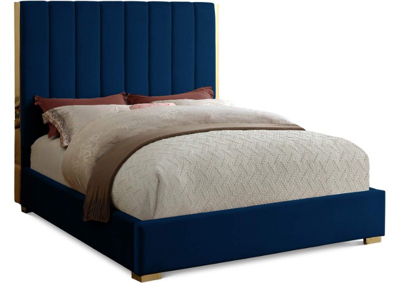 Photo 1 of Becca Navy Velvet King Bed (Headboard and slats)