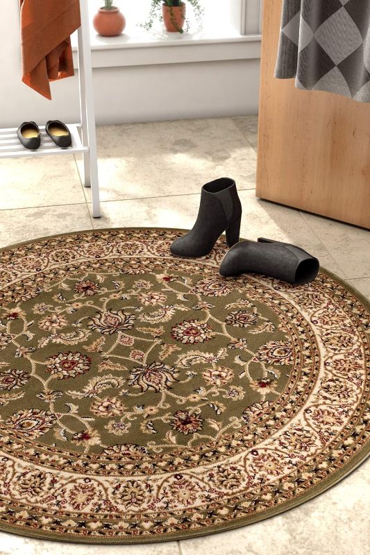 Photo 1 of Well Woven Barclay Collection Sarouk Green 8 ft Round Rug - for Living Room, Bedroom, and Dining Room
