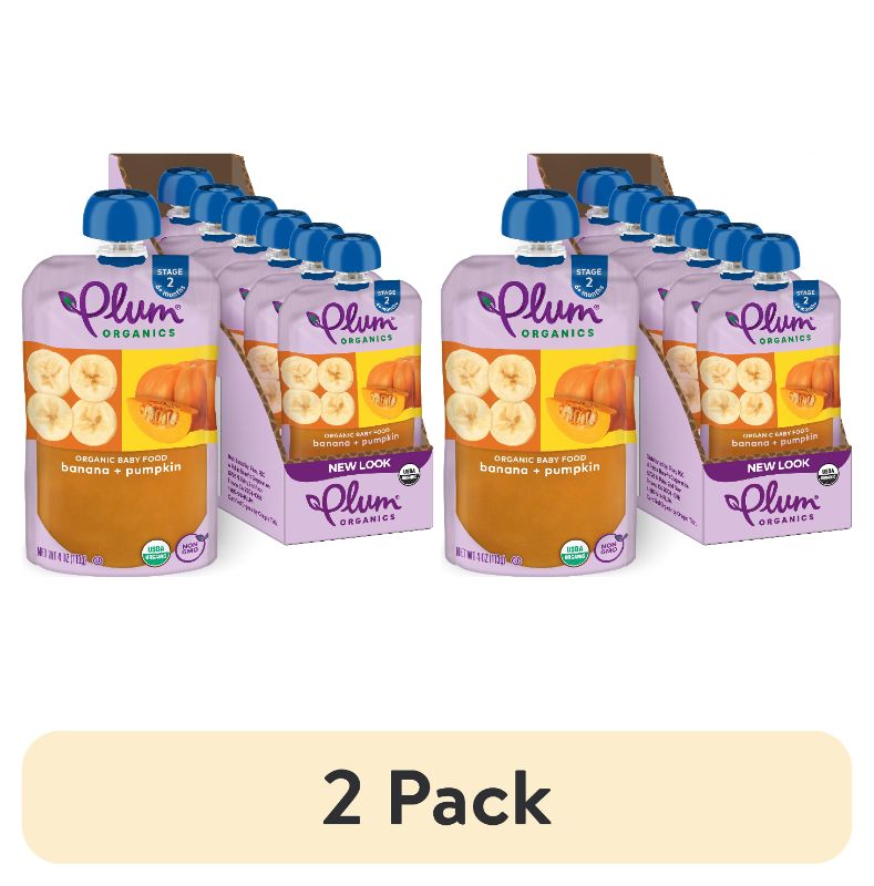 Photo 1 of (2 pack) Plum Organics Stage 2 Baby Food, Banana & Pumpkin, 4 oz Pouch, 6 Count
