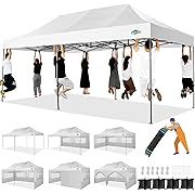 Photo 1 of COBIZI 10x20 Heavy Duty Pop up Canopy Tent with 6 sidewalls Easy Up Commercial Outdoor Wedding Party Tents for Parties All Season Wind & Waterproof Gazebo Roller Bag,White(Frame Thickened)
