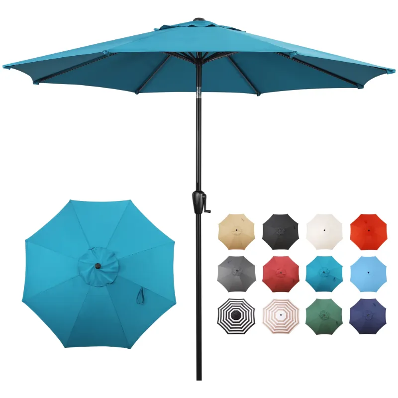 Photo 1 of Sun-Ray 9 FT Patio Umbrella w/ Push Button Tilt and Crank Outdoor Umbrella, 8 Sturdy Ribs, UV Protection, Solution-Dyed Fabric, Teal