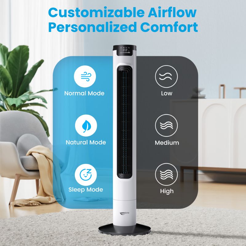 Photo 3 of Keenstone Tower Fan for Bedroom, 38 inches Bladeless Fan with Remote Control, 75° Oscillating Fan, Quiet Floor Fan, 3 Speeds 3 Modes, 7.5H Timer, Standing Fan for Home Living Room Office - White
