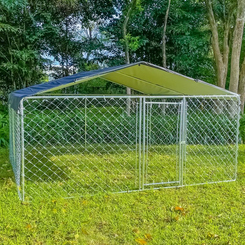 Photo 1 of 10ft x 10ft Dog Kennel Outdoor Metal Playpen Heavy Duty Large Dog Cages Enclosure for Large Dogs Run Outside Exercise Pet Fences with Roof for Yard
