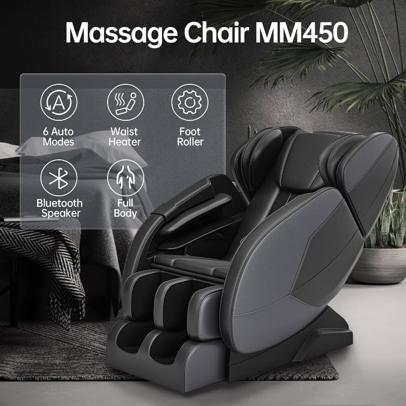 Photo 2 of 2024 Massage Chair Full Body, Zero Gravity Recliner with Shiatsu Massage, 6 Auto Mode, Heater, Bluetooth, Foot Massage Rollers, Black and Gray
