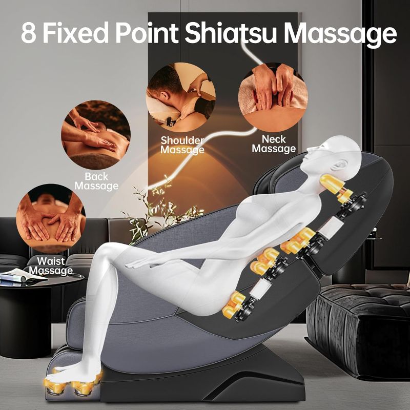 Photo 1 of 2024 Massage Chair Full Body, Zero Gravity Recliner with Shiatsu Massage, 6 Auto Mode, Heater, Bluetooth, Foot Massage Rollers, Black and Gray
