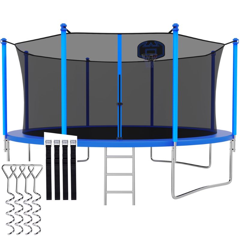 Photo 1 of CITYLE Trampoline 12FT 14FT 15FT 16FT 1500LBS Trampoline for Adults Kids Trampolines with Basketball Hoop, Enclosure, Lights, Outdoor Heavy Duty Trampoline, Easy to Install & Last Long
