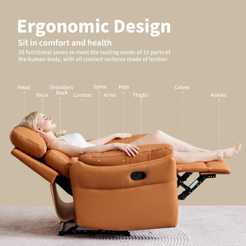 Photo 2 of R1 Recliner Chair for Adults,Top-Grain Leather, Genuine Leather Ergonomic Living Room Chair with Lumbar Support, High Back Theater Seating Single Reclining Sofa,Multilayer Sponge,Brown
